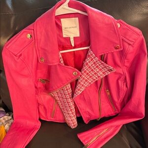 Avec Les Filles Fuchsia Leather Jacket with Gold Accents
